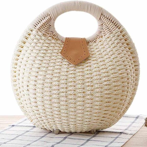 Moderigtig skal bærbar rattan afslappet sommer strand vævet taske