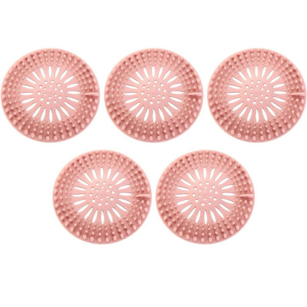 5-pack Silikon Håravloppsskydd Dusch Avloppstäckning Sänka Rosa