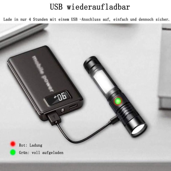 LED lommelykt USB Oppladbar Super Bright Cob Arbeidslys Verkstedlampe KLB