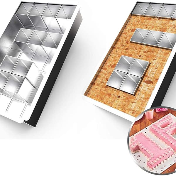 Justerbar bageform i aluminium til bogstaver og tal