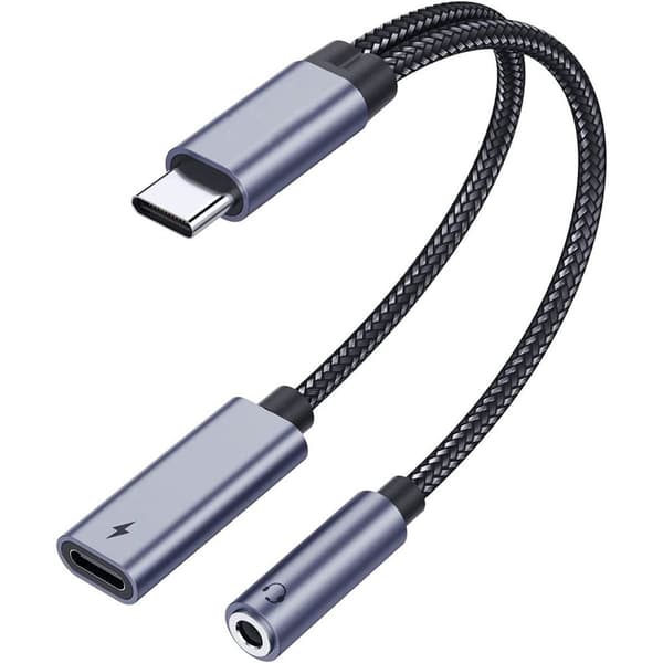 USB C til 3,5 mm jack hodetelefonadapter og lader - 2 hodetelefoner