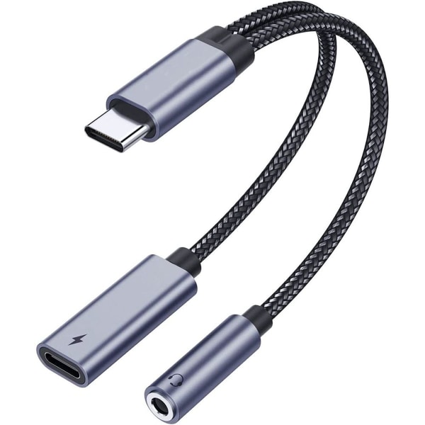 USB C till 3,5 mm jack hörlursadapter och laddare - 2 hörlurar