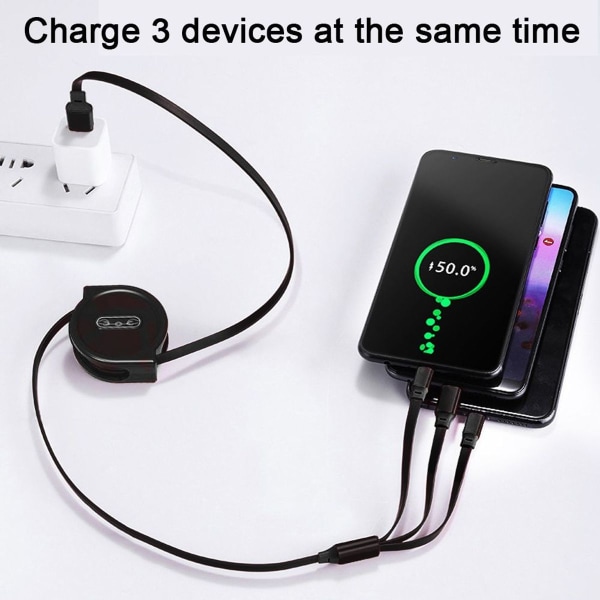 3 i 1 Teleskopisk Laddkabel för Apple Android Svart