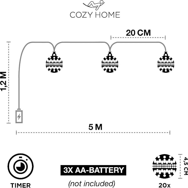 CozyHome Marokkanske LED-lyskæder - 5 meter, med netstik eller batteri KLB