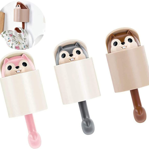 3-pack ekorrhållare, barns självhäftande krokar, handdukskrokar, självhäftande krokar, djurväggkrokar