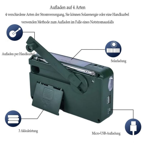 Bärbar nödradio solradio vev AM FM-radio med LED-ficklampa USB-port
