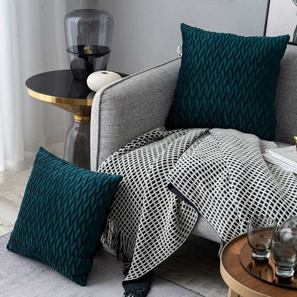 Fløjls pudebetræk 45x45cm til stue sofa, sæt med 6 ensfarvede firkantede pudebetræk soveværelse dekoration, blå grøn KLB