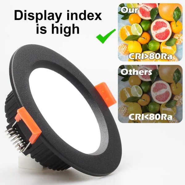 Ultra-flade sorte LED-nedlys, 7 W runde LED-nedlys, IP44