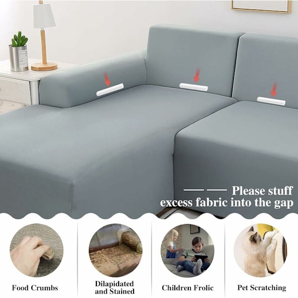 Stretchhörnsofföverdrag 2 delar, L-formad elastisk sofföverdrag, tvättbart universellt sofföverdrag, överdrag för soffa, 145-185cm KLB