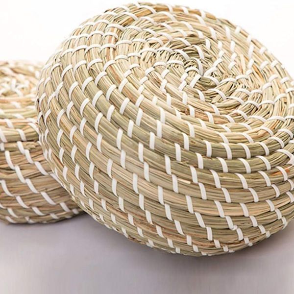 3 kappaleen pakkaus punottuja meriruohokorit Wicker Rattan -säilytyskorit Pyöreä laatikko KLB