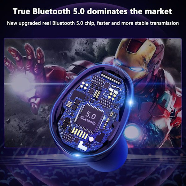 TWS Bluetooth 5.0 ørepropper True Wireless Stereo hodetelefoner Svart