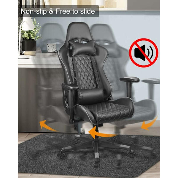 Kontorstolmatte, 120 x 90 cm, stoffkontormatte, gulvbeskyttelsesmatte for kontorstol, sklisikker, gulvmatte for kontorgulv i tre, svart KLB