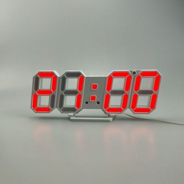 6609 3D Stereo LED-väckarklocka Vardagsrum 3D Väggklocka-Röd