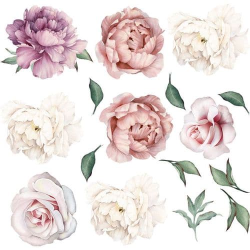 Pionväggdekaler, blomväggdekaler, pioner, rosor, blommiga väggdekaler