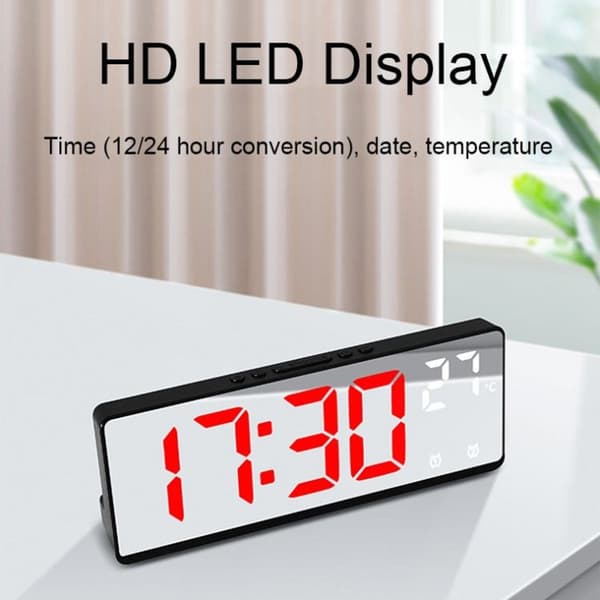 LED digital display, multifunksjonell elektronisk klokke, skrivebordstemperatur speil, vi