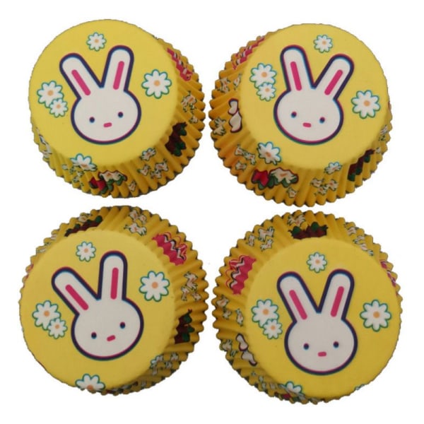 Bakeform Bunnplate 100 stk Kakepapirbrett Fargetrykt Muffinskopp Kakepapirkopp (Kanin Gul)
