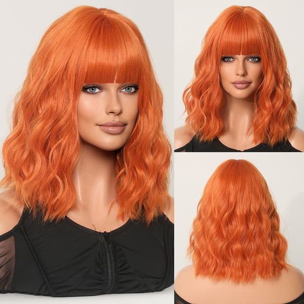 Orange kort krøllet dameparyk