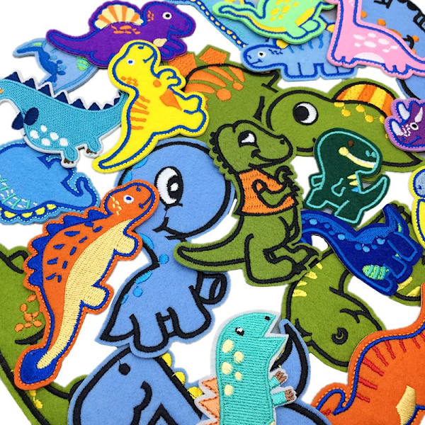 26 stk. dinosaurbroderede patches, søde dinosaur stryge på/sy på applikation patches til tøj, kjole, hat, jeans, rygsække, DIY tilbehør.