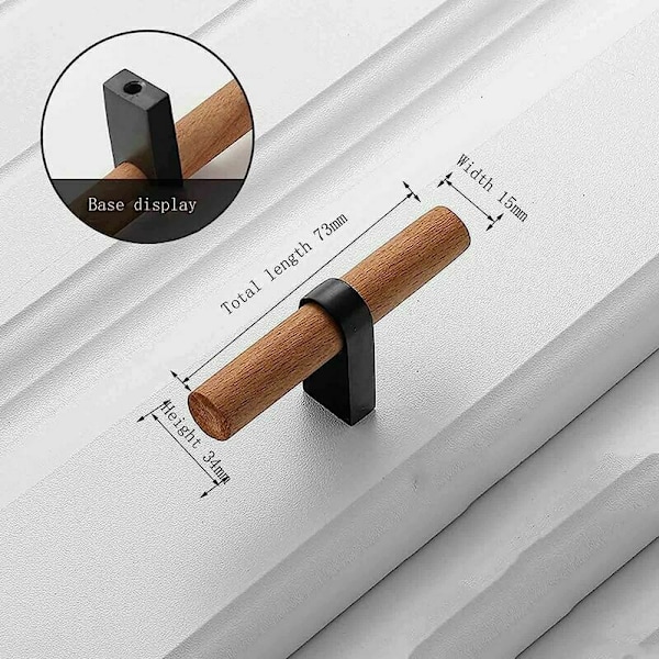 Møbelhåndtak i tre, skuffhåndtak i tre, kjøkkenhåndtak, T-skapshåndtak, dørhåndtak, møbelhåndtak (svart hull avstand 128 mm) KLB