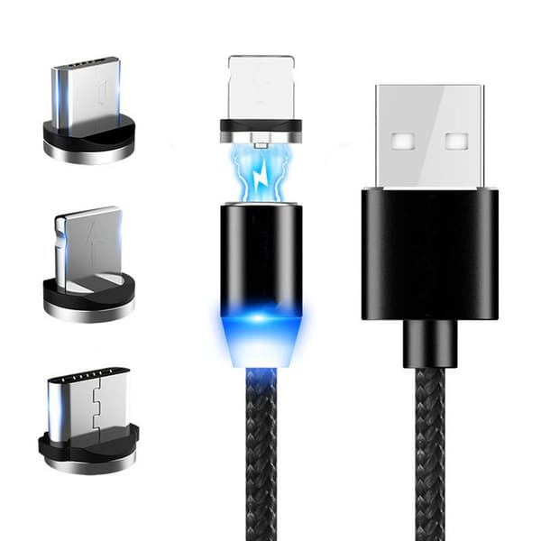 3-i-1 magnetisk ladekabel, hurtiglading og data svart KLB