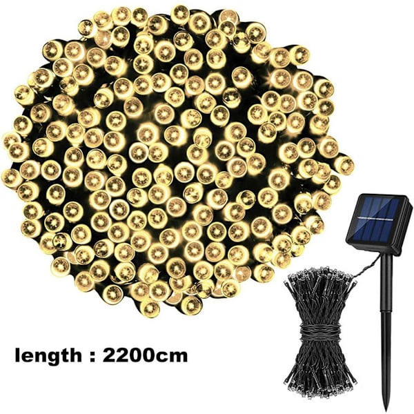 Solcelledrevne fe-lys udendørs, 22M 200 LED, 8 tilstande varm hvid KLB