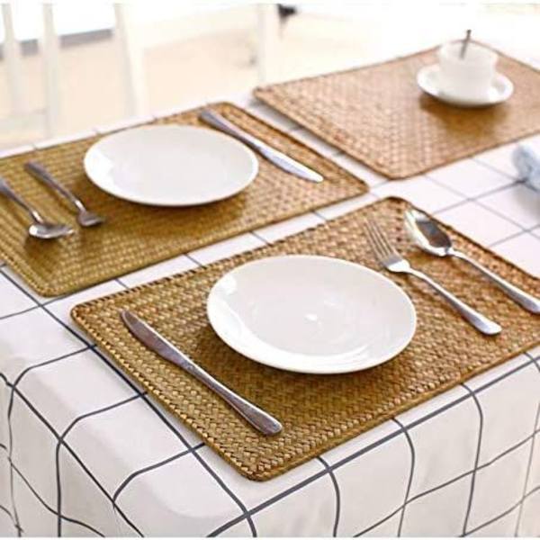 Set med 4 rektangulära vävda placemats, naturliga sjögräs placemats, 17\" x 12\" rotting korg placemats för matbord, exklusive bordsartiklar