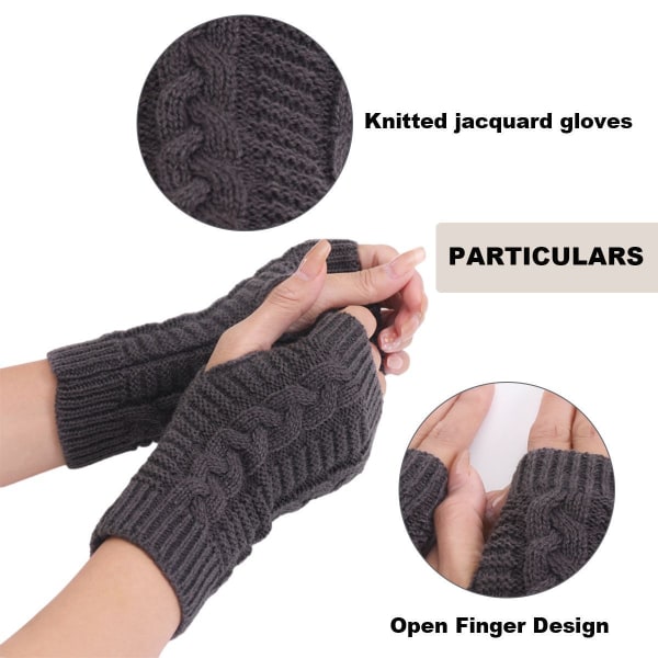 Ribbede håndledsarmvarmere Stretchy kabelstrikkede fingerløse handsker mørkegrå KLB