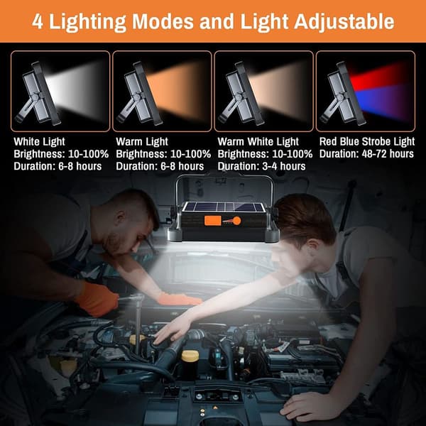 Oppladbar LED-spotlight 336 LED/ 100 W/ solcellepanel/ 4 lysmoduser/ 12000