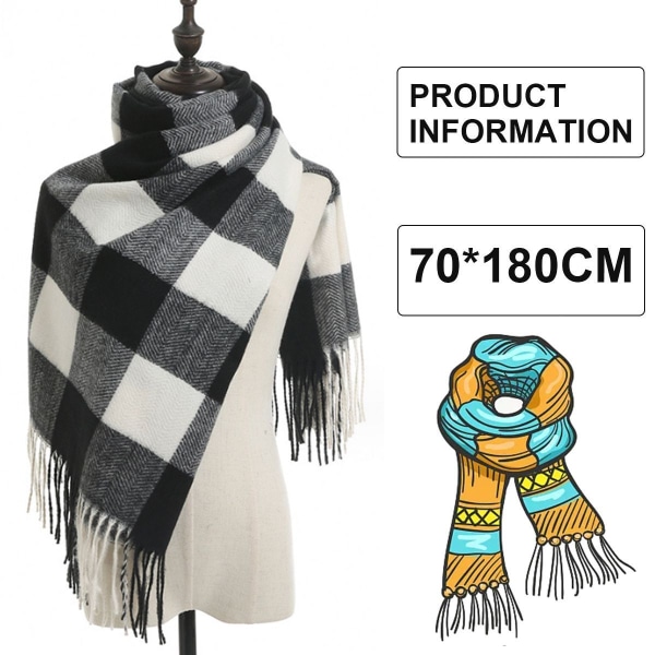 Scarf for Men Women Checked Winter Scarf Scarves Classic Winter Ka Black KLB