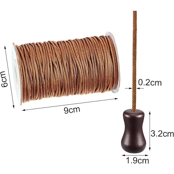 (Brun) 1,8 mm brun flettet skyggetov 55 yards/rulle med 4 stk. brune trævedhæng til aluminiumsmarkise, plantehave og håndværk