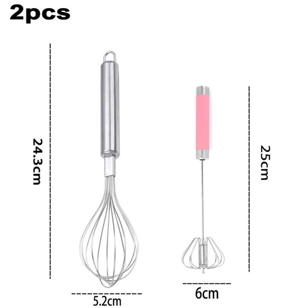 Vispsett, rustfritt stål eggvisp for matlaging (sett med 2) Liten + Rosa (Liten) KLB