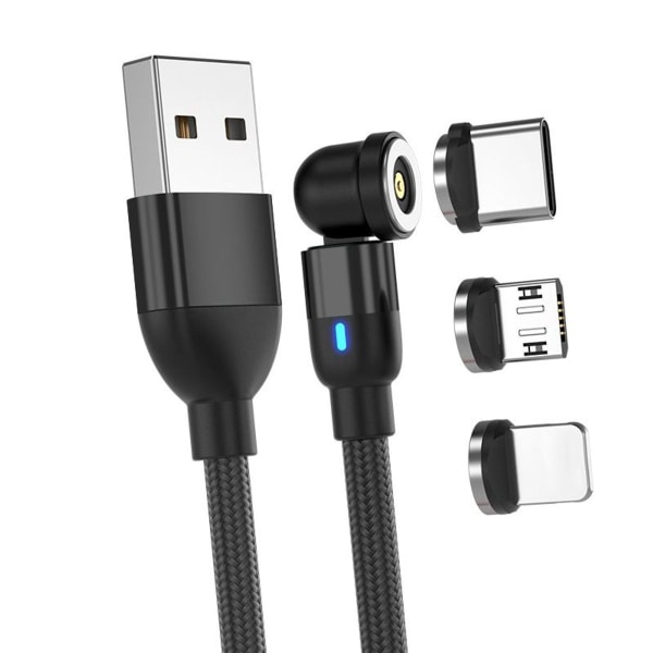 Magnetisk kabel (USB -C - Micro USB - Lightning - 1 m - Sort)