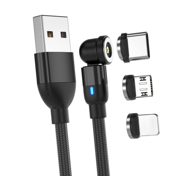 Magnetisk kabel (USB -C - Micro USB - Lightning - 1 m - Svart)