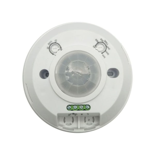 Hvit 360° sensor taklampe, takmontering, infrarød bevegelsessensor, egnet for LED, maks. rekkevidde 6m/360°, maks. 2000/1000W, IP20