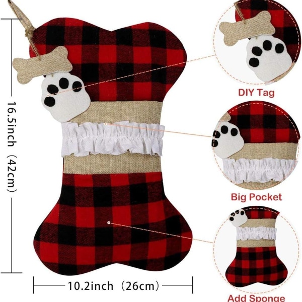 Pack of 2 Buffalo Check Christmas Stockings for Dogs KLB