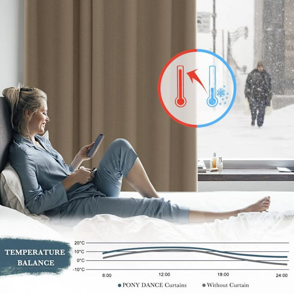 Termiske mørkleggingsgardiner, Taupe stuegardin med hemper Isolerende gardiner Anti-kulde Lang blokk for bedre søvn, 2x L 132 XH 160 cm, Taupe KLB