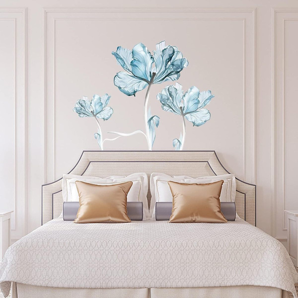 Blå drøm blomster vegg klistremerker DIY flyttbar stor hvit lyseblå blomst lotus KLB