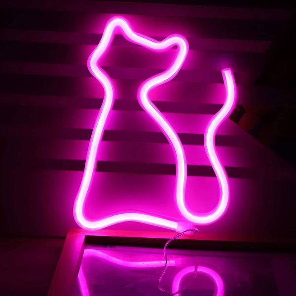 LED-neonkylttitaidekoristevalot pöytäkoriste Neonlamppu jalustalla lapsille pojille ja tytöille Makuuhuoneen ainutlaatuinen lahja kaikkiin tilaisuuksiin (kissa jalustalla)