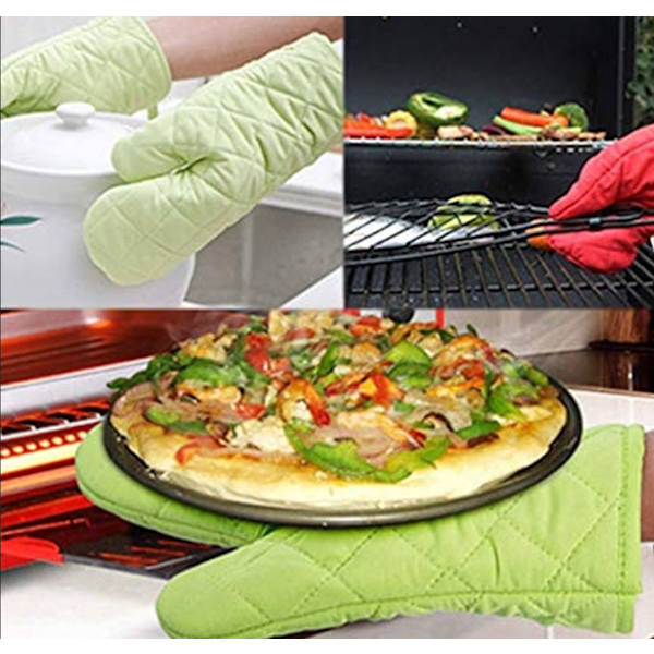 2 st Kökshandskar Polyester-bomull Värmebeständiga Ugn Handskar för Mikrovågsugn Grill -Orange-