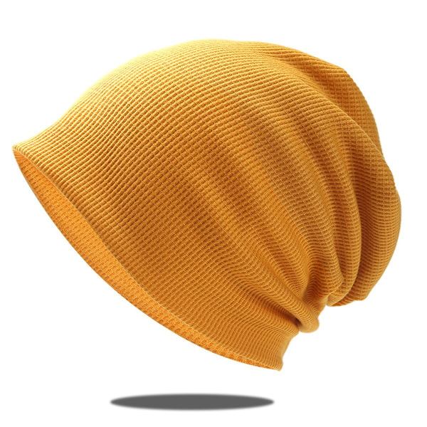 Slouchy strikket lue for kvinner vintermyk varm dame ull stripet oransje KLB