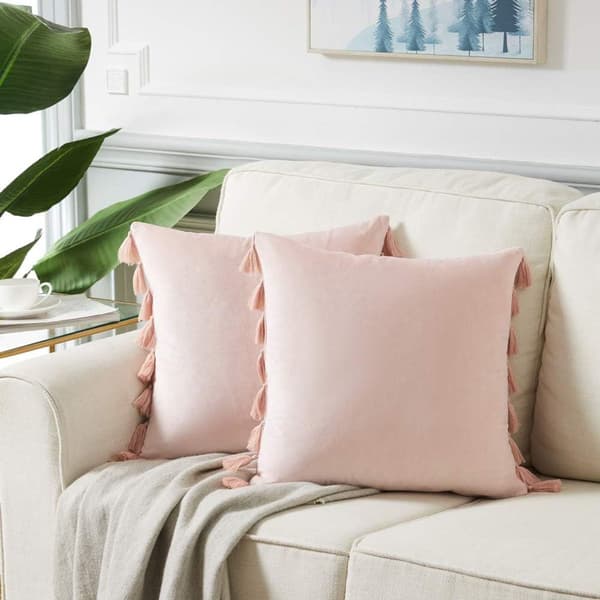 2-delad kuddfodral 45x45cm sammet tofs kudde dekoration rosa soffa för