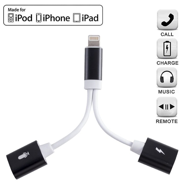 1 Headphone Lightning Adapter Jack Adapter Yhteensopiva Musta KLB