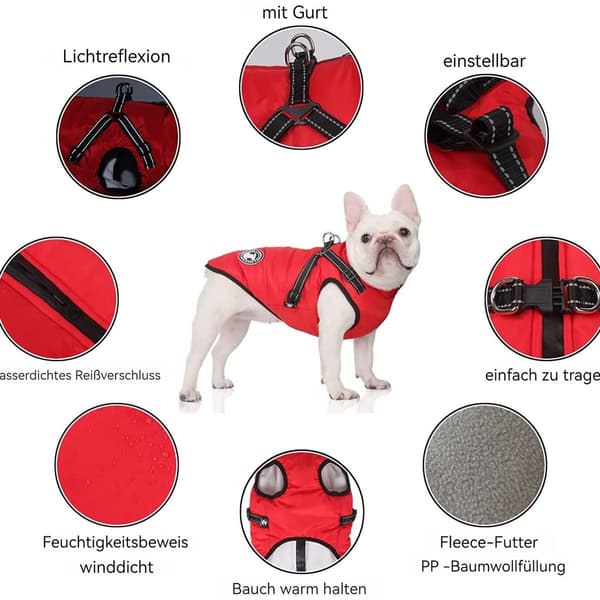 Hundevinterjakke Vanntett Varm Hundevinterfrakk for Små Mellomstore Hunder KLB