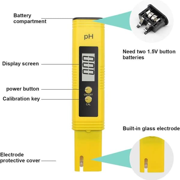 Digital pH-måler, ATC-vanntester med 0-14 pH-måleområde, pH-tester