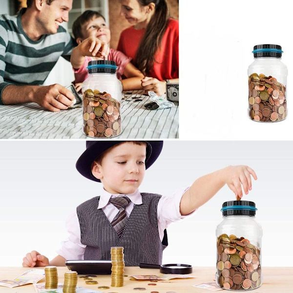 Sparebøsse med LCD-skjerm, automatisk mynttelling glass KLB