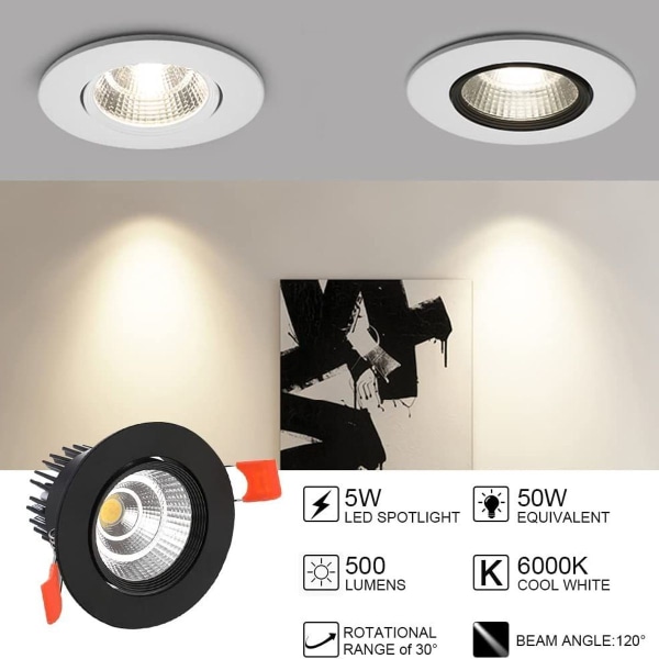 6xLED downlights, 5W innfelt taklamper, varm hvit IP44 for bad, kjøkken, stue,