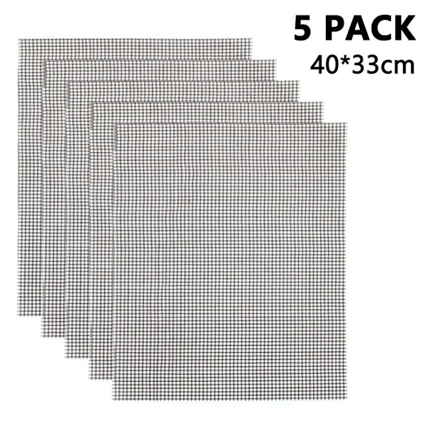 5-pack grillnät i mesh, non-stick grillunderlägg, värmebeständiga