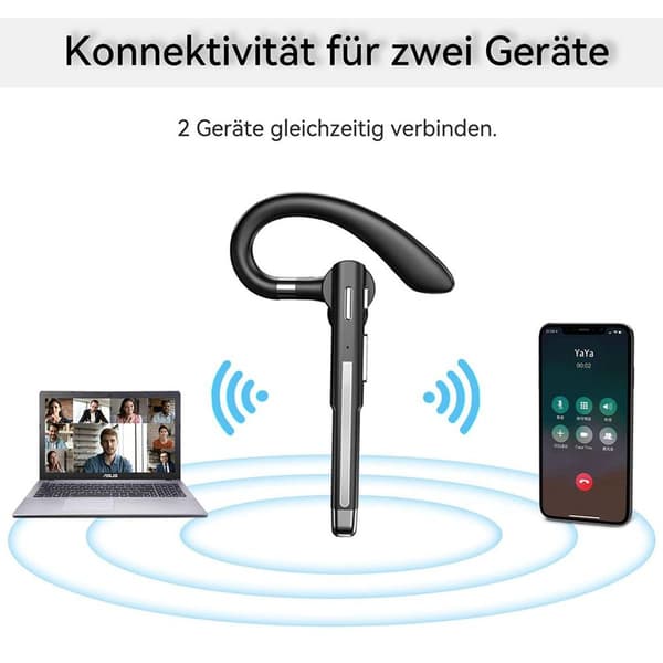 Bluetooth-headset med mikrofon, Bluetooth-headset 5.1 med CVC 8.0 dobbel mikrofon LED