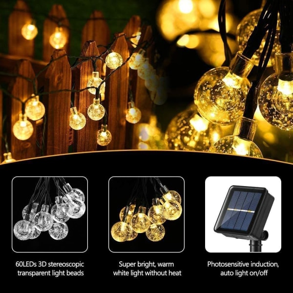Solar String Lights Outdoor, 50 LED 7M vattentäta solkristallkulor för trädgård, träd, uteplats, jul, bröllop, fester