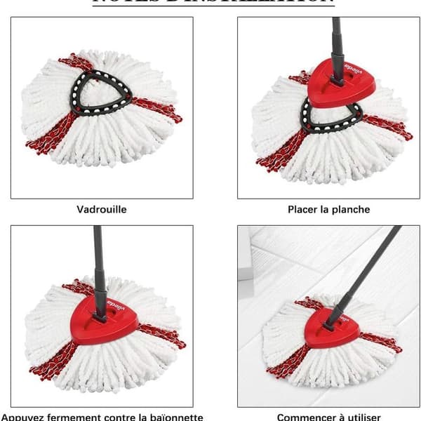 Sæt med 3 moppehoveder 2 i 1 mikrofibermopper til nem vridning og rengøring
